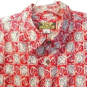 Two Palms Hawaii Men XL Hawaiian Shirt Sea Turtles Block Art Print Button USA